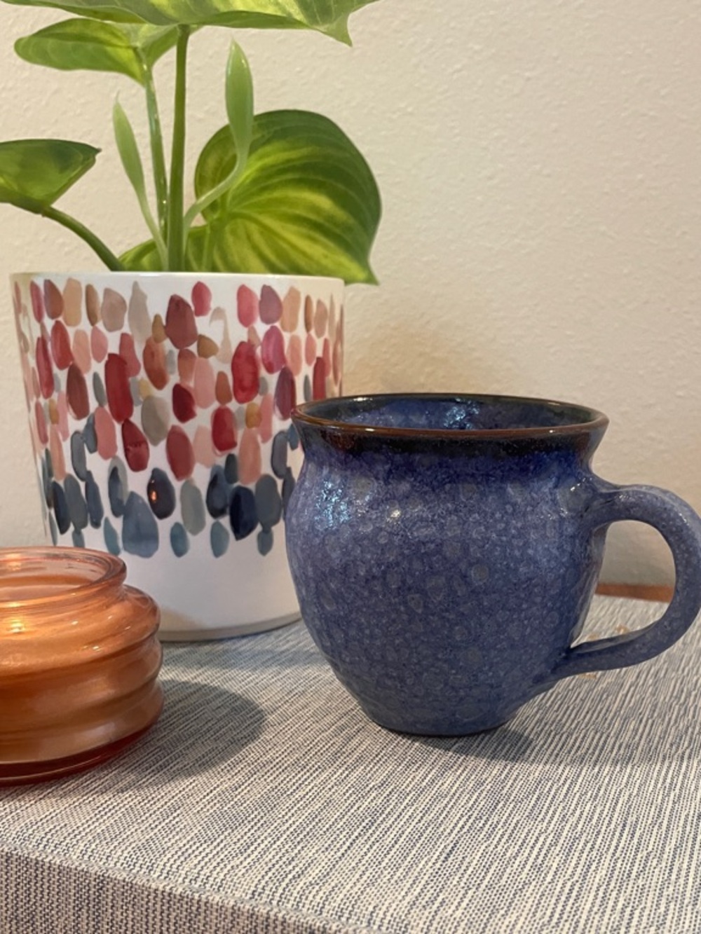 Hand-Thrown Studio Pottery Belly Mug – Reactive Blue Glaze Artisan Ceramic Cup